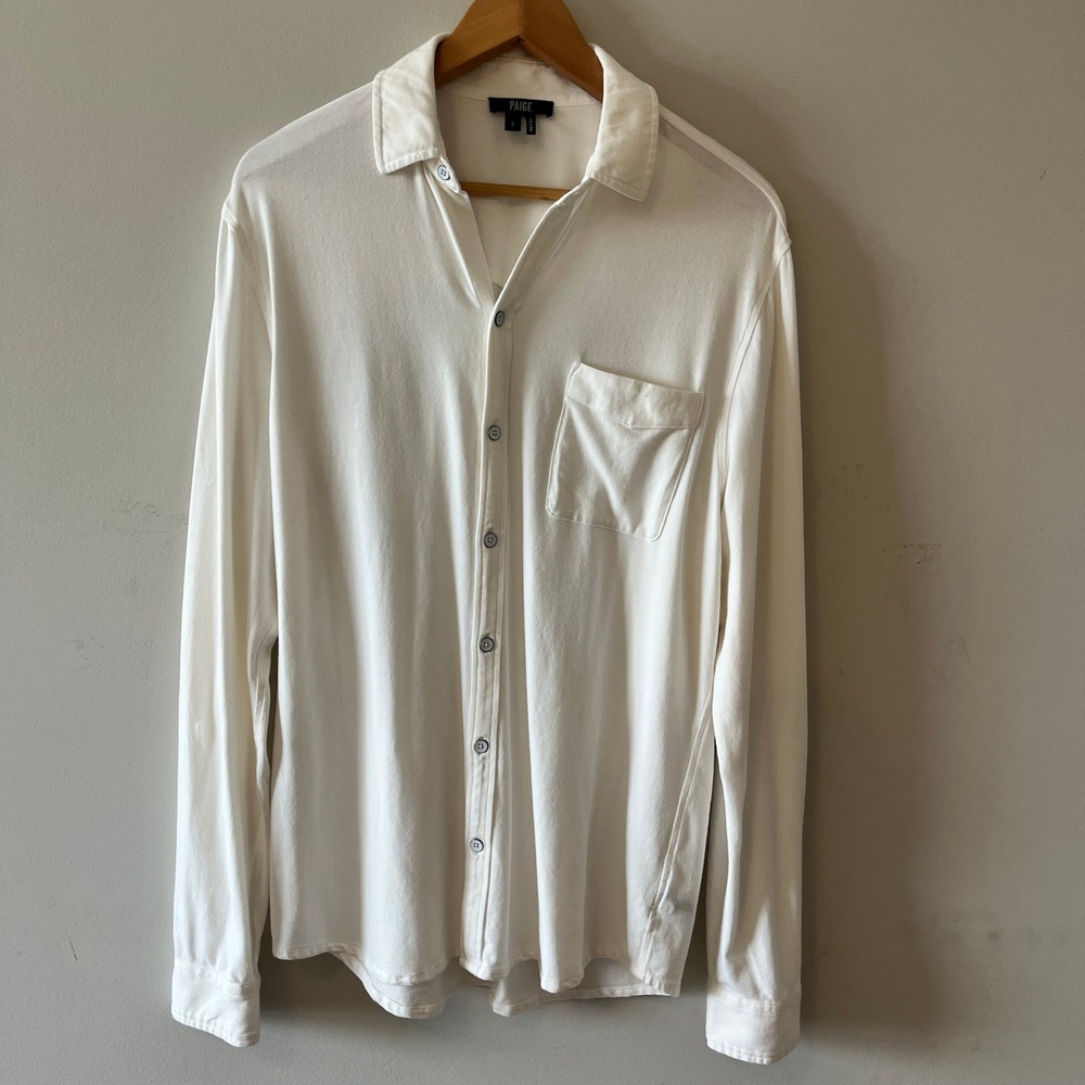 PAIGE M804E12-OWT Button Down Shirt Minimalist Optic White Small Chest Pocket